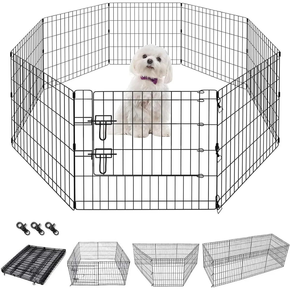 KUANGYE - Corral Para Mascotas Jaula De Perros Gatos Plegable Metal Negro  24×24in 8pcs