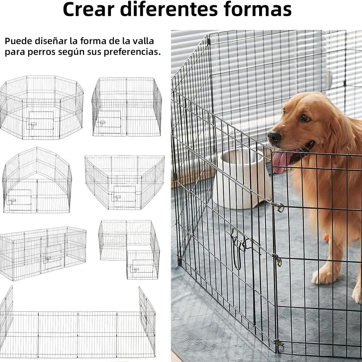 KUANGYE - Corral Para Mascotas Jaula De Perros Gatos Plegable Metal Negro  24×24in 8pcs