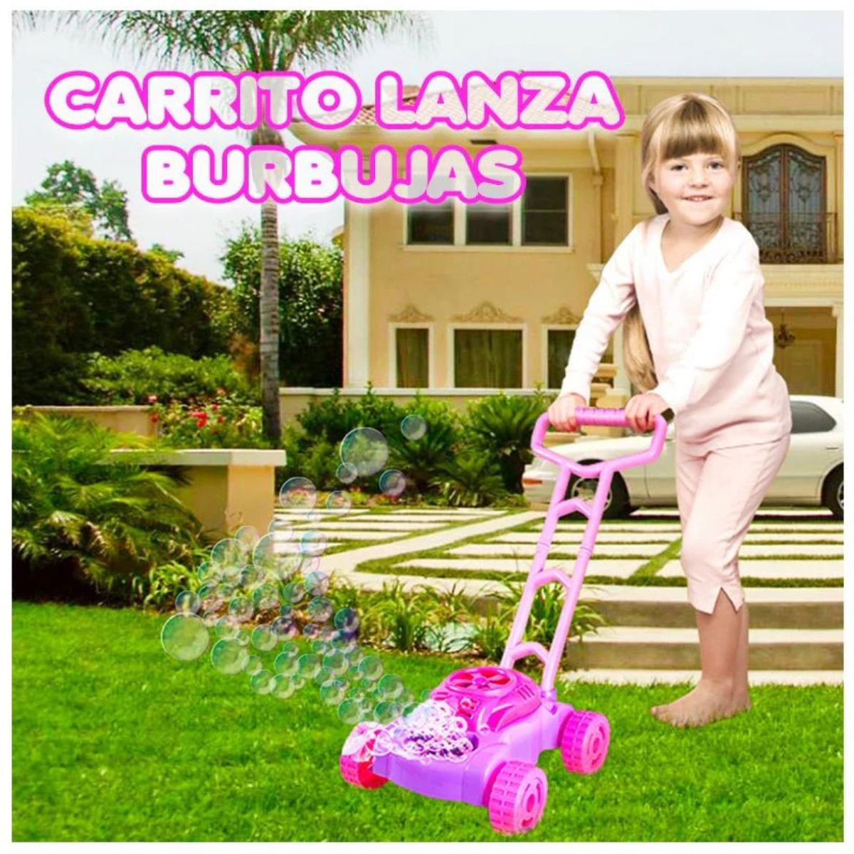 GENERICO - Carrito Caminador Lanza Burbujas Niña Rosado Juguete Musical