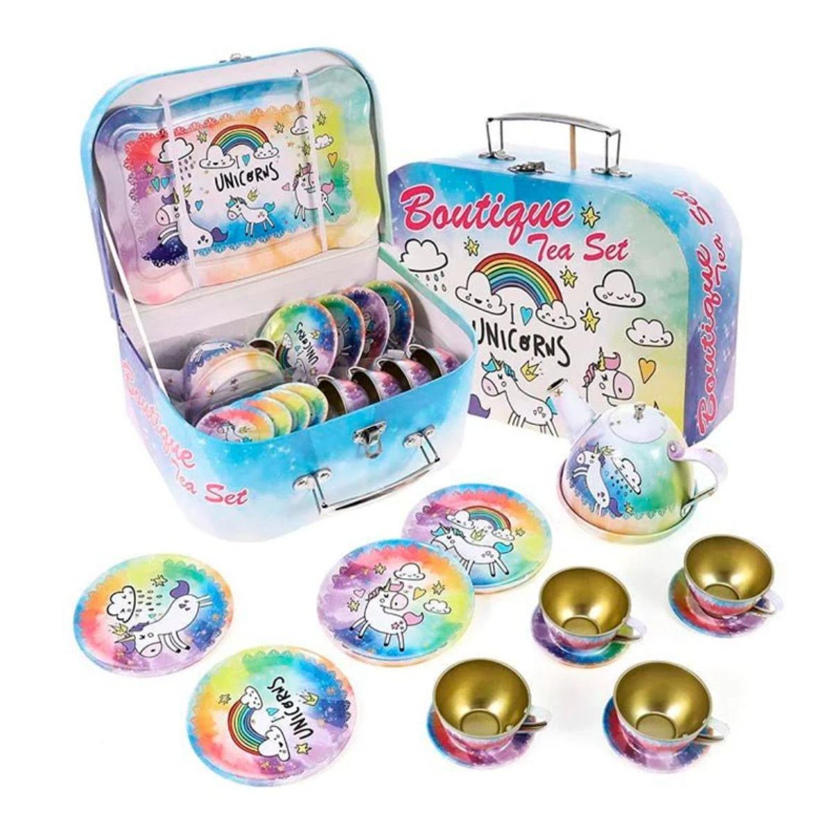 GENERICO - Set De Tacitas Unicornio Con Maleta 14 Pcs Juego De Té Niñas