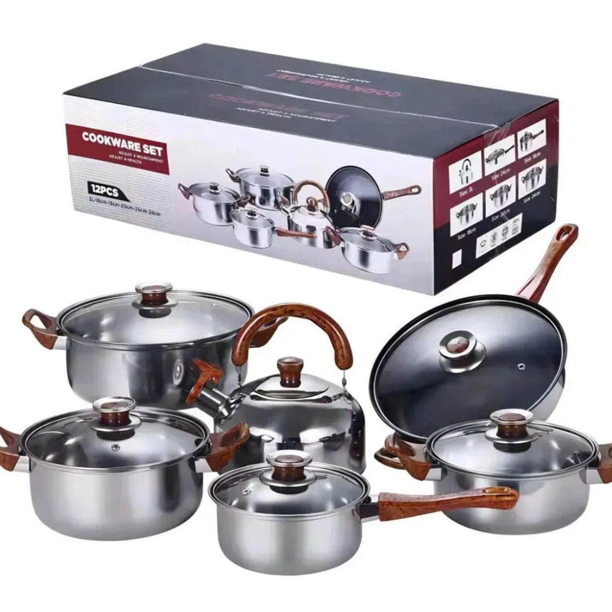 GENERICO - Juego De Batería Olla 12 Piezas Acero Inoxidable