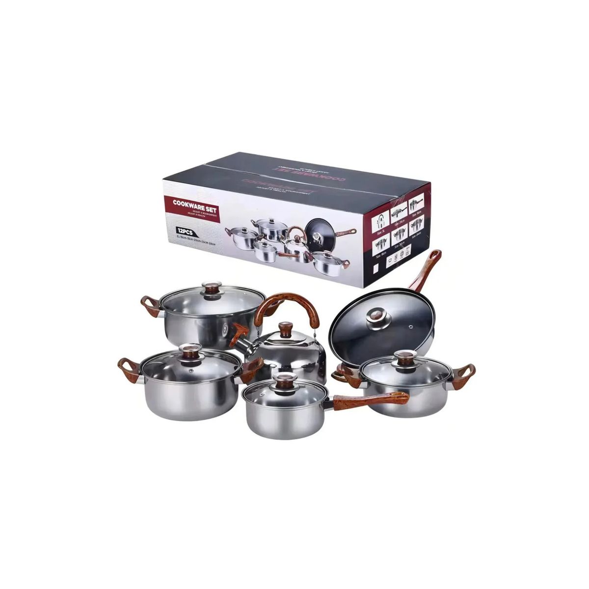 GENERICO - Juego De Batería Olla 12 Piezas Acero Inoxidable