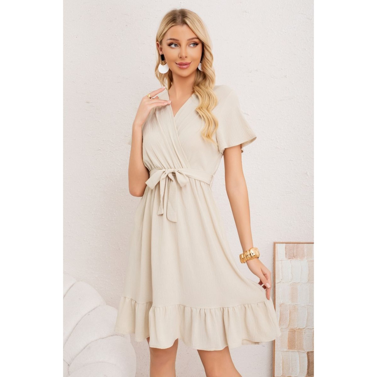 LIKE SHOP - Vestido Corto Mujer Primavera Verano Manga Corta Casual y Eventos 3384