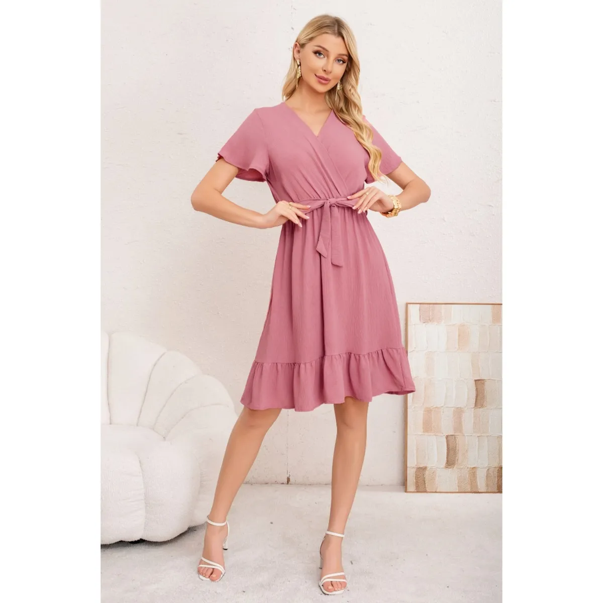 LIKE SHOP - Vestido Corto Mujer Primavera Verano Manga Corta Casual y Eventos 3384