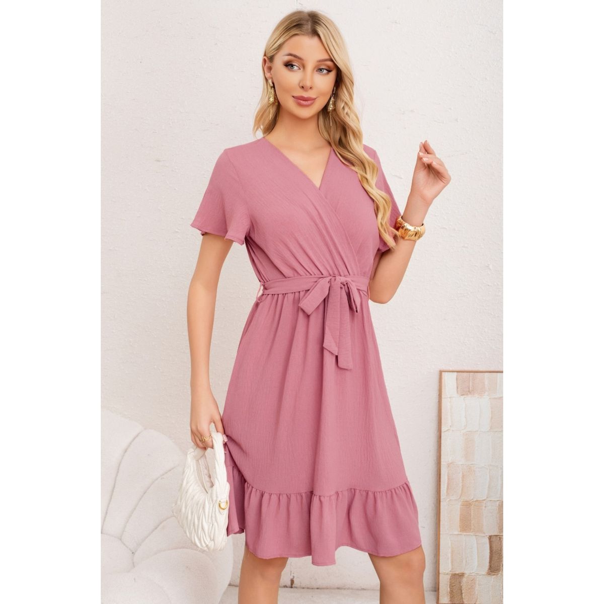 LIKE SHOP - Vestido Corto Mujer Primavera Verano Manga Corta Casual y Eventos 3384