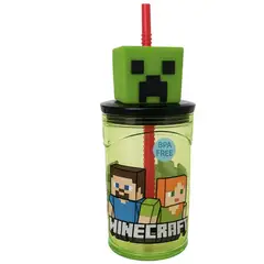 GENERICO - Vaso Tomatodo Minecraft 3D Infantil 360ml Con Bombilla BPA Free