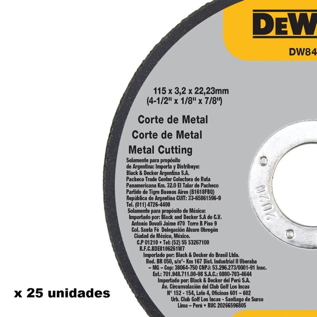 DEWALT - PACK 25 DISCOS CORTE DEWALT 4 12 X30 AI- DW84406