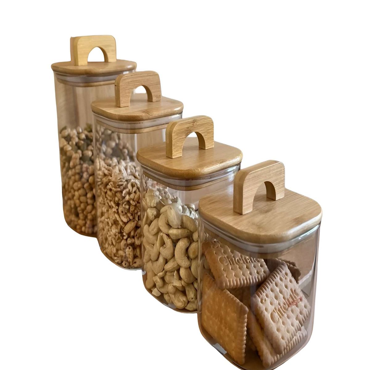 GENERICO - Set de 4 contenedores con tapa de bambu