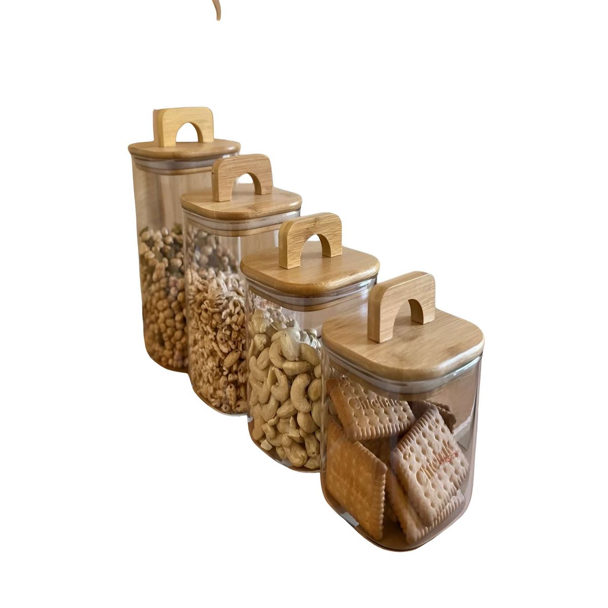 GENERICO - Set de 4 contenedores con tapa de bambu