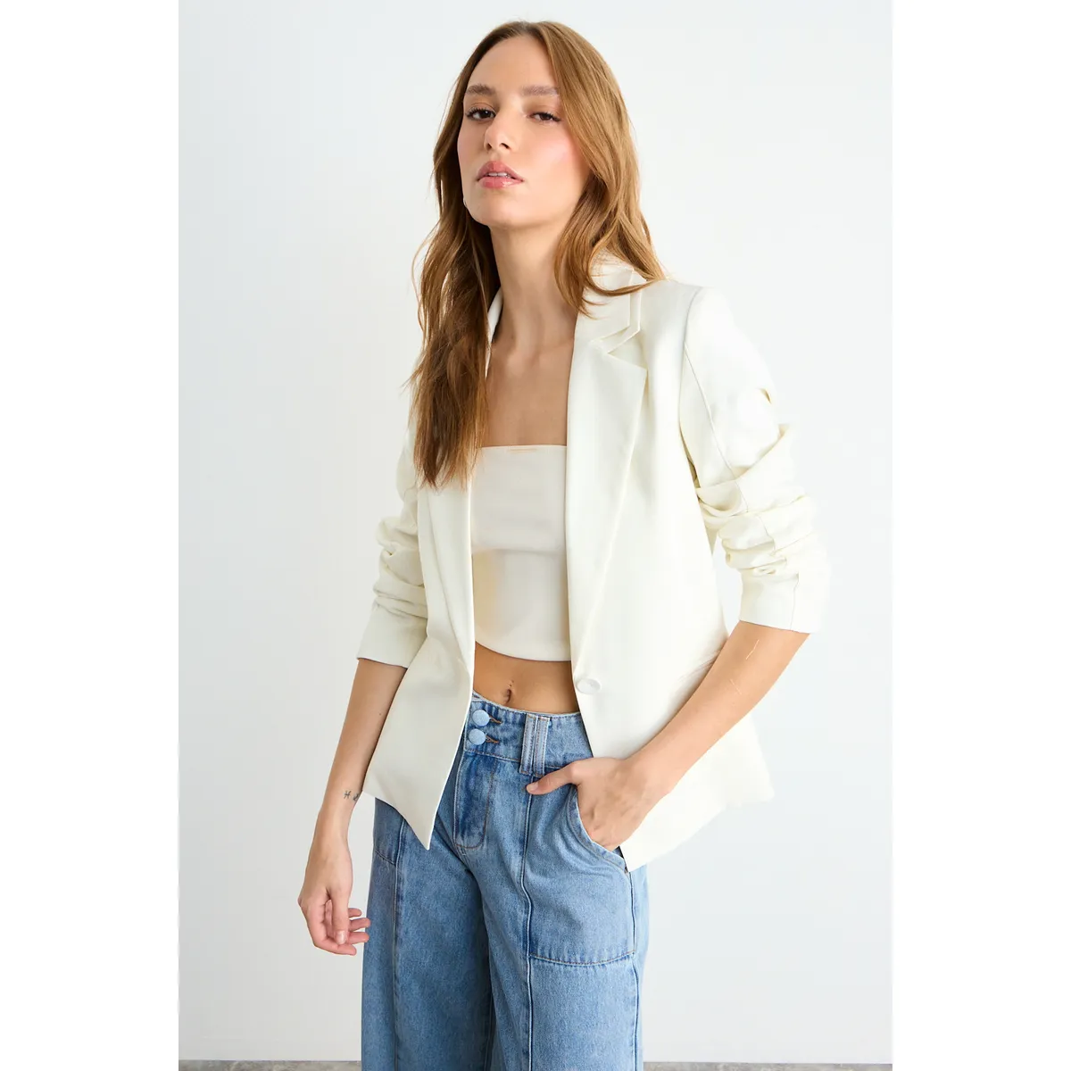 IO - Blazer Liso Mujer Crudo Io