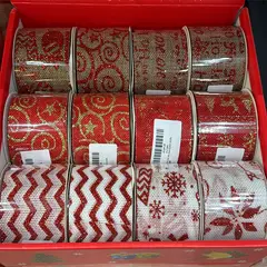 WAKESHOME - Pack 12 Mallas Navidad Cinta Decorativa De árbol 6,3cm*2,7mts Multicolor Geométrico