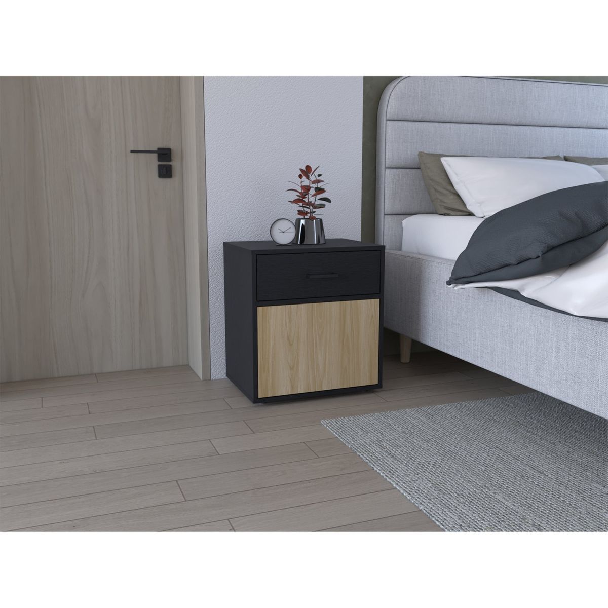TUHOME - Velador 1 Puerta 1 Cajon Grayson 550x50x376 Cm Wengue Y Fresno