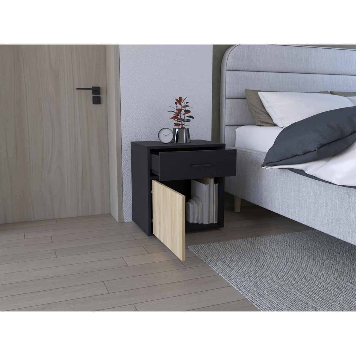 TUHOME - Velador 1 Puerta 1 Cajon Grayson 550x50x376 Cm Wengue Y Fresno