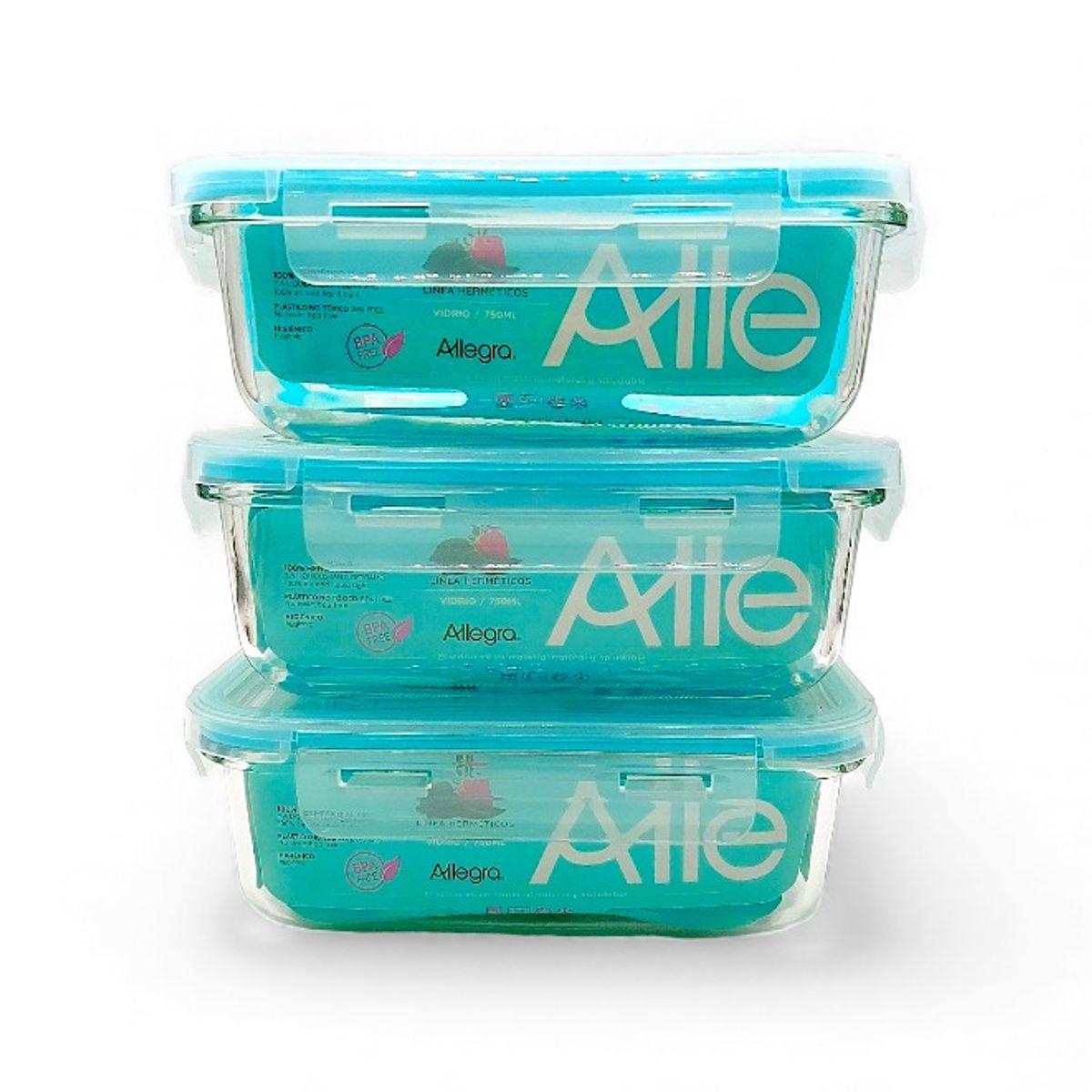 ALLEGRA - Pack 3 Herméticos De Vidrio De 1000 Ml Allegra