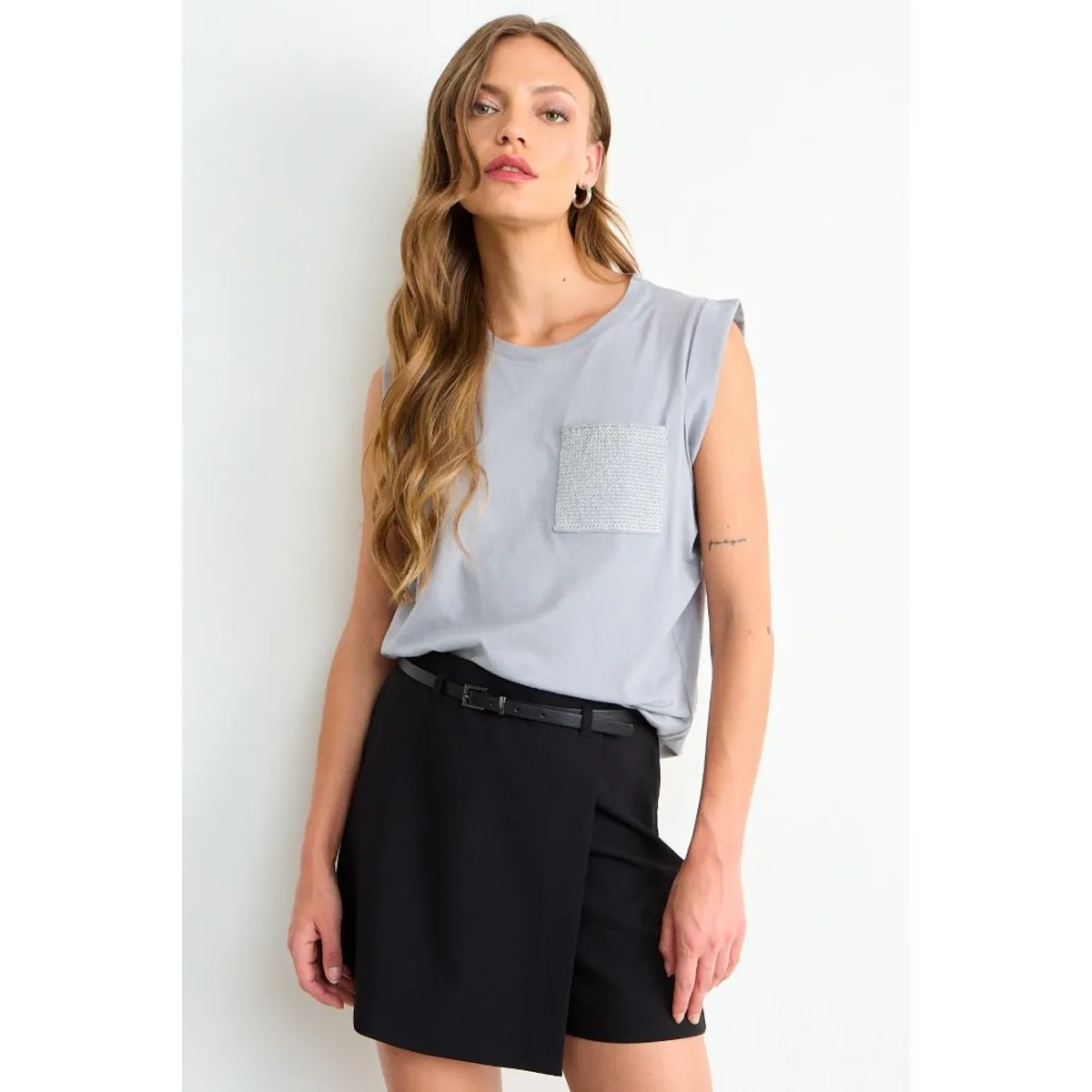 ASH - Polera Lisa Mujer Gris Ash