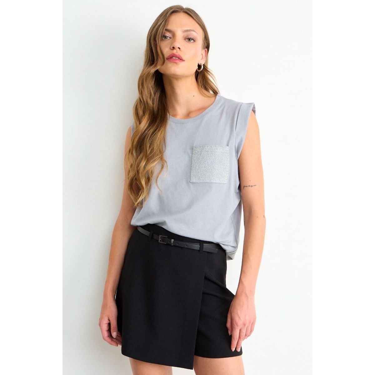 ASH - Polera Lisa Mujer Gris Ash