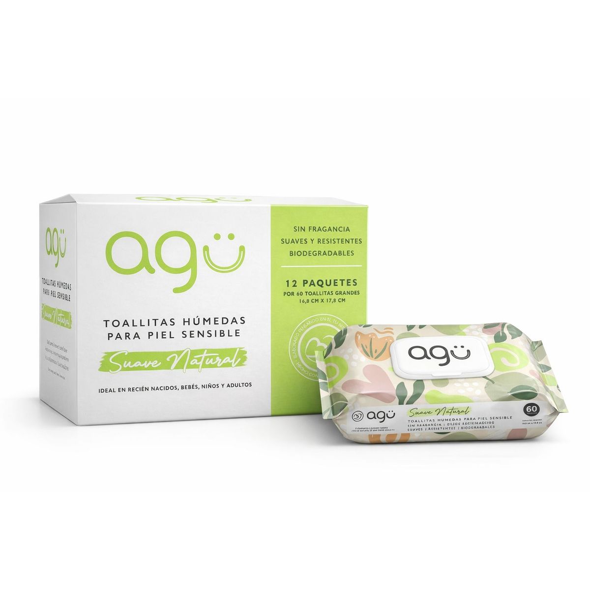 AGU - Toallitas Húmedas AGÜ Sensitive Sin Fragancia – Caja 12 Packs x 60 Unidades (720 Toallitas)