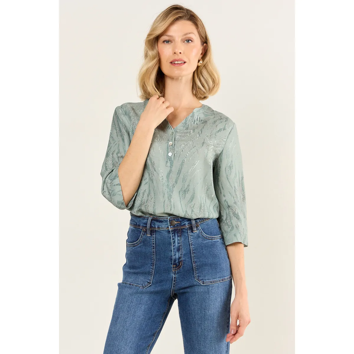 MA GRIFFE - Blusa Lino Estampada Mujer Avellana Magriffe