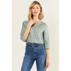 MA GRIFFE - Blusa Lino Estampada Mujer Avellana Magriffe
