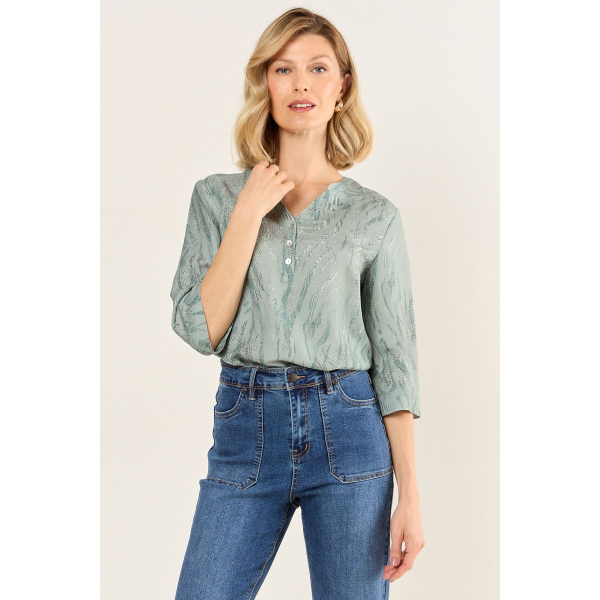 MA GRIFFE - Blusa Lino Estampada Mujer Avellana Magriffe