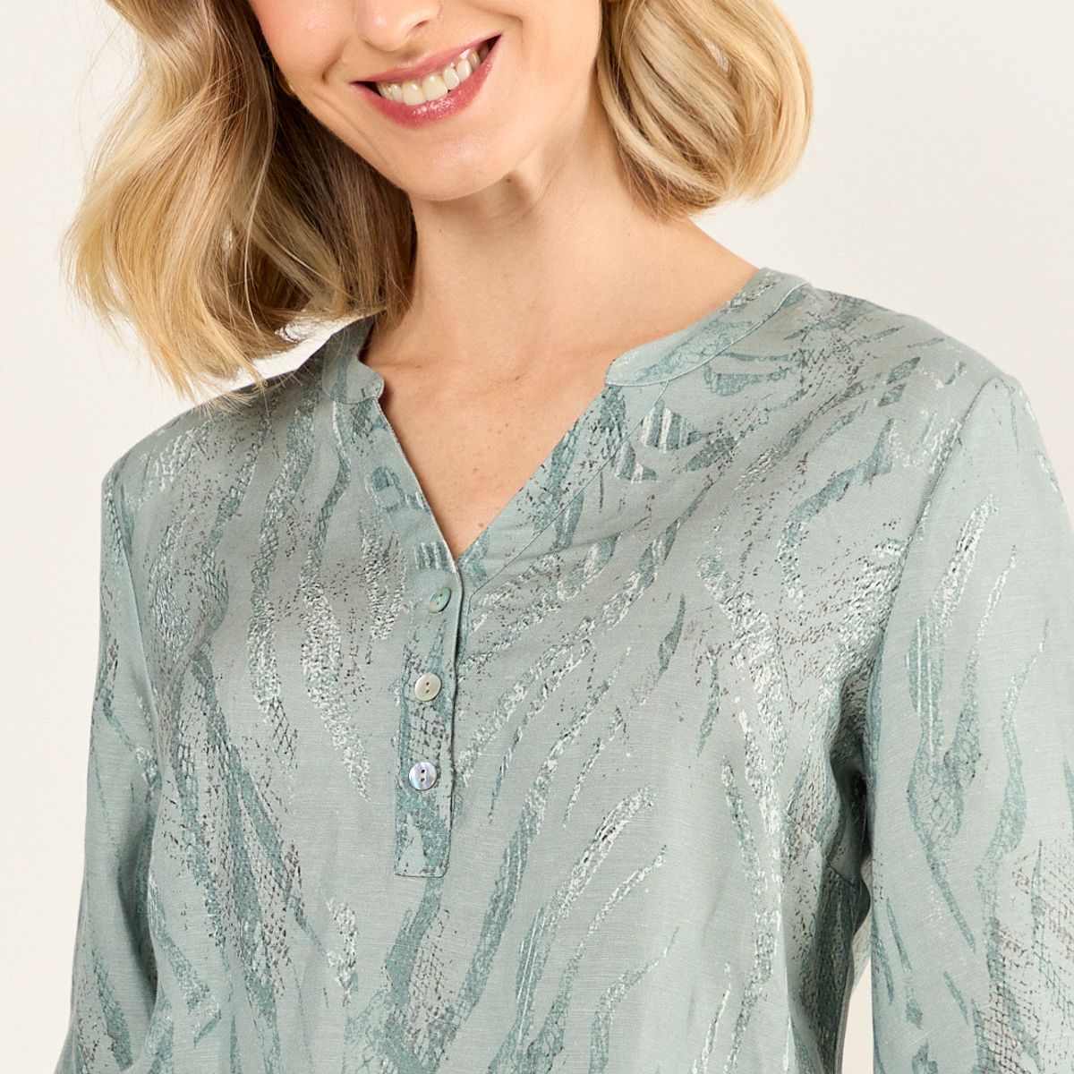 MA GRIFFE - Blusa Lino Estampada Mujer Avellana Magriffe