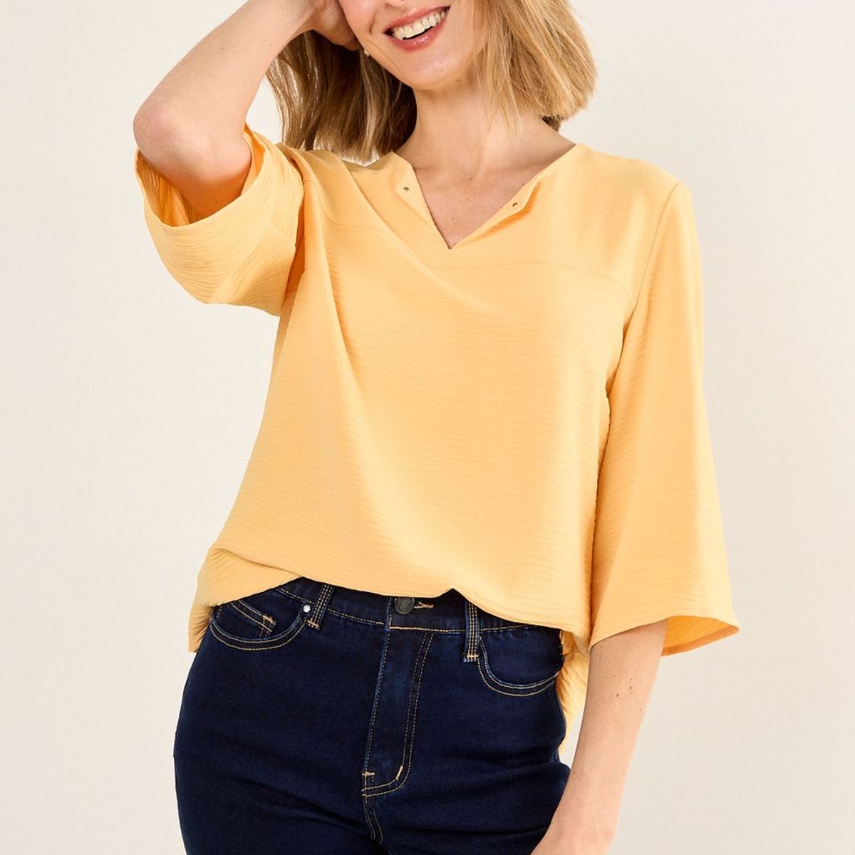 MA GRIFFE - Blusa Escote V Mujer Naranjo Magriffe