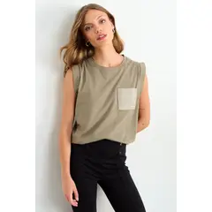 ASH - Polera Lisa Mujer Verde Oliva