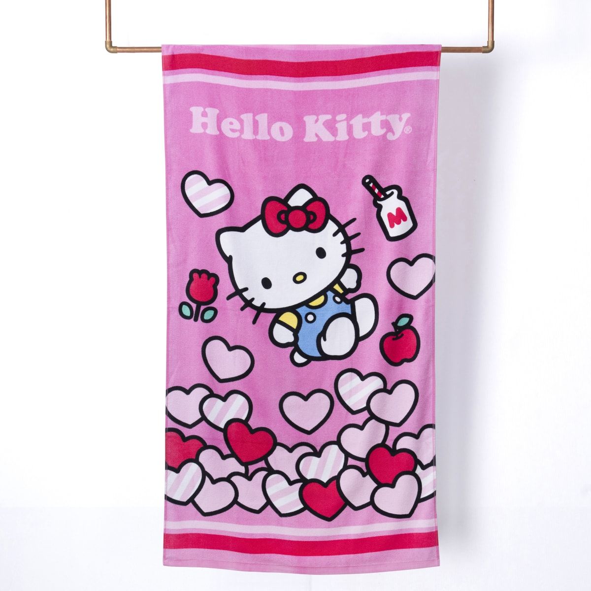 MASHINI - TOALLA DE PLAYA ALGODON CON BOLSO HELLO KITTY LOVE SANRIO INFANTIL