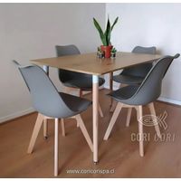 Juego de Comedor Mesa Rectangular Melamina Madera 130x80cm + 4 Sillas Tulip