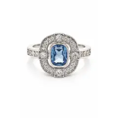 JOYAS LANDEROS - Anillo Vintage Agua Marina Ovalado Plata 925