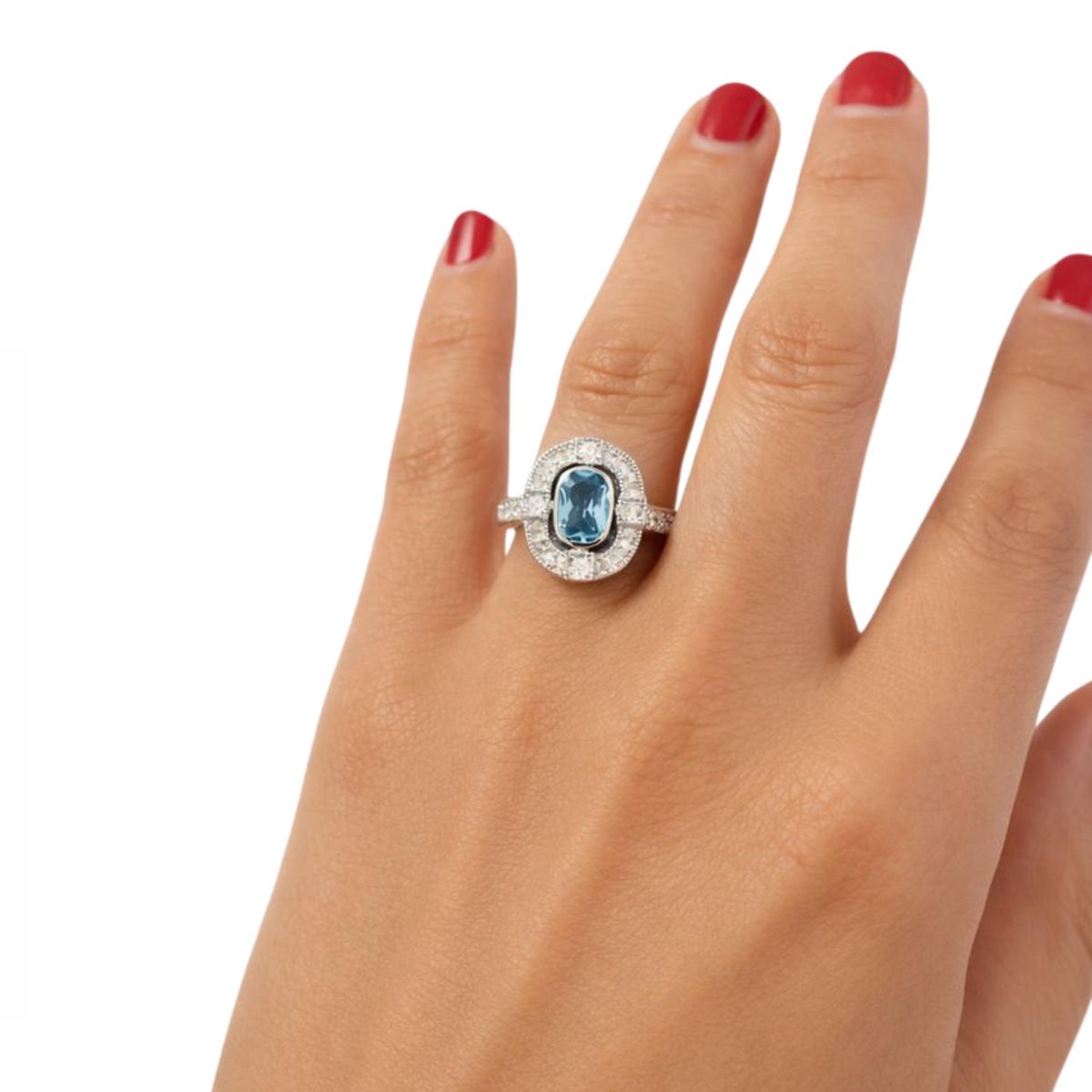 JOYAS LANDEROS - Anillo Vintage Agua Marina Ovalado Plata 925