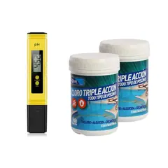UNIVERSAL - Pack 2 Cloro Para Piscinas en Tabletas Triple Acción con medidor PH digital