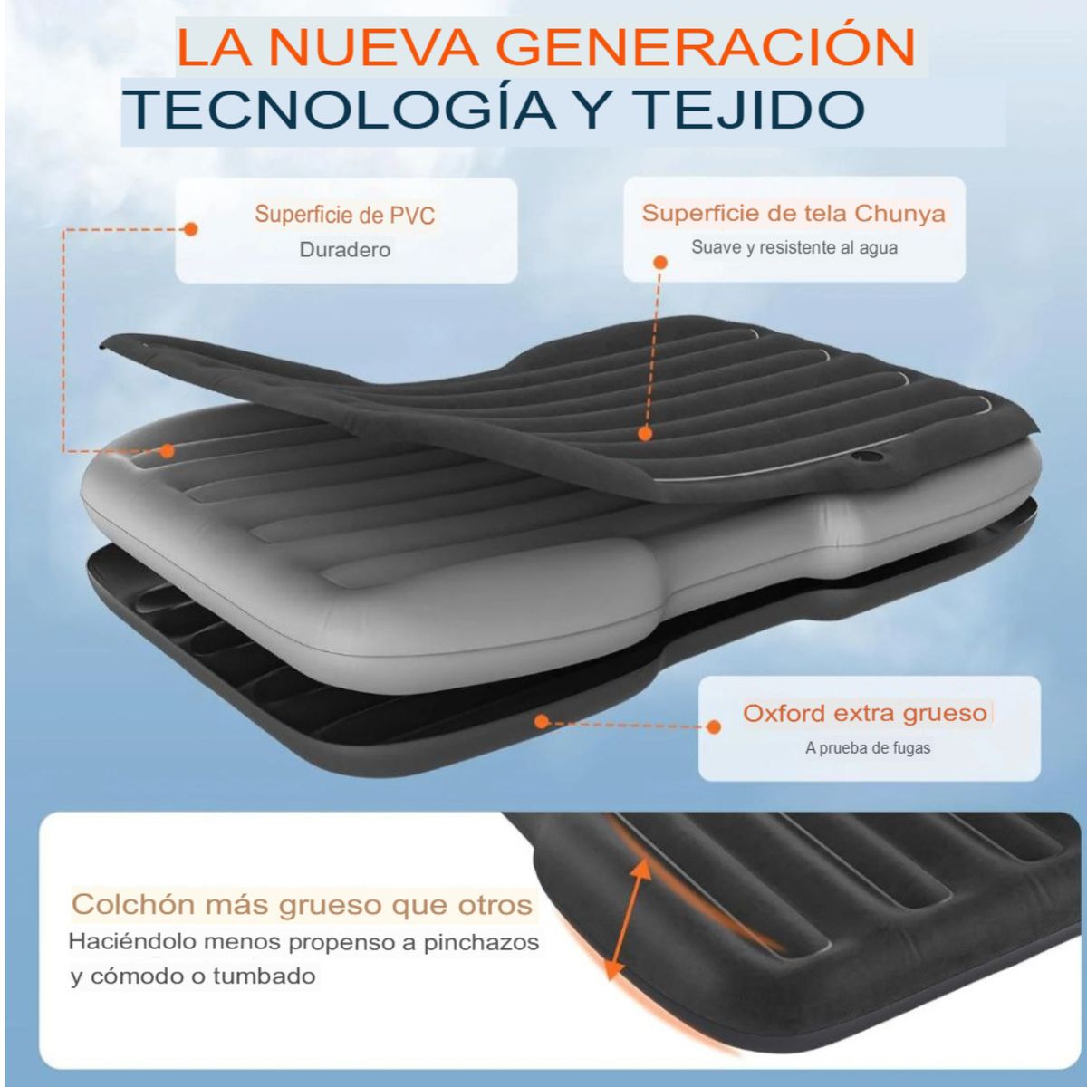 GENERICO - Colchón Inflable Para Auto y Camping con Bomba Eléctrica Negro