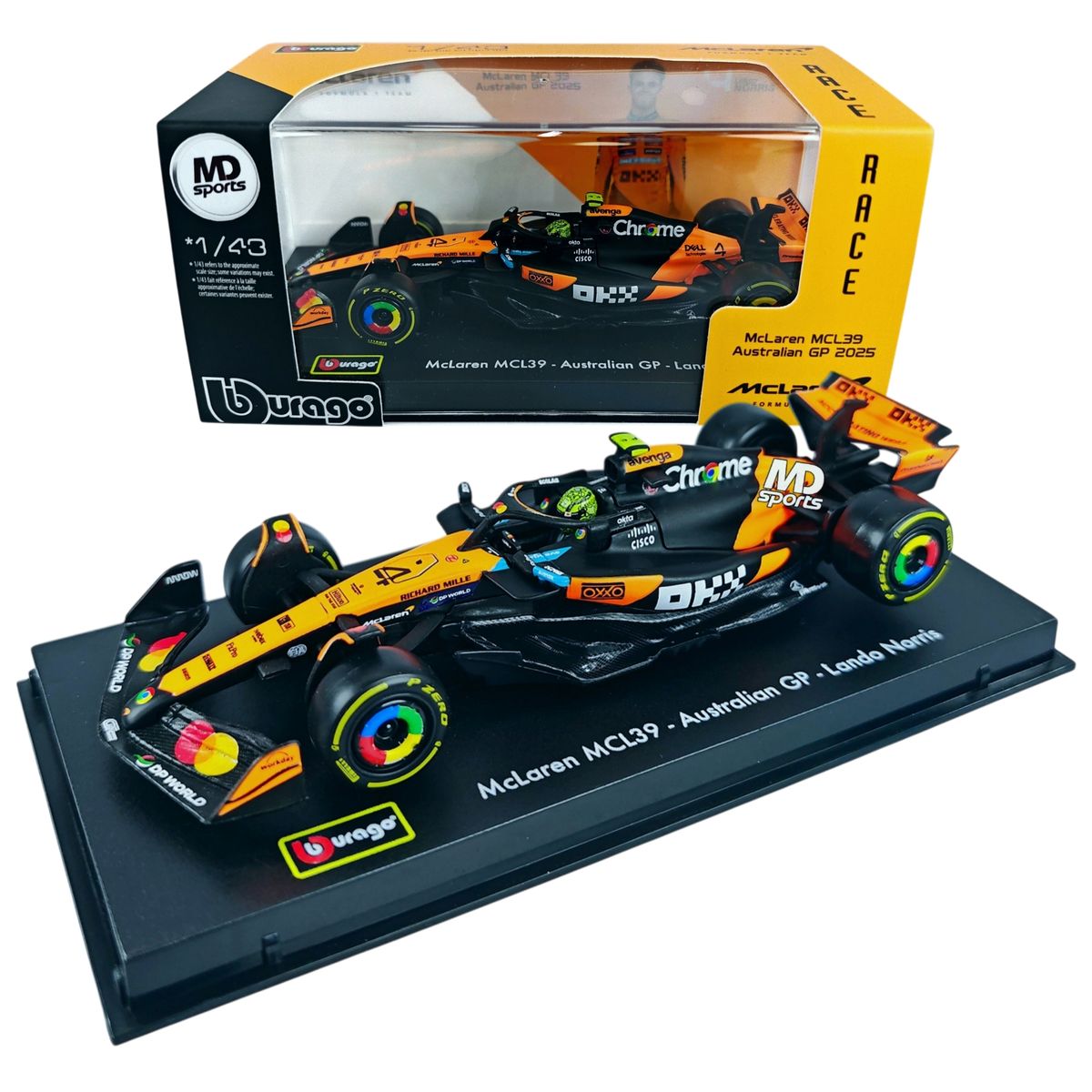 BBURAGO - Auto F1 Mclaren MCL39 GP Australia 2025 #4 Lando Norris Caja Acrilica 1:43