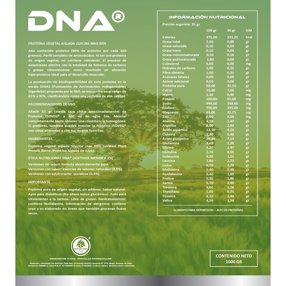 DNA - Proteína Vegetal Aislada DNA® ISOVEG® – Absolutamente Pura – Pote – 1 Kilo