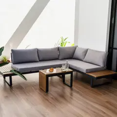 RELAN - Juego de Terraza Living Exterior Set de 2 Piezas Mesa y Sofá Seccional