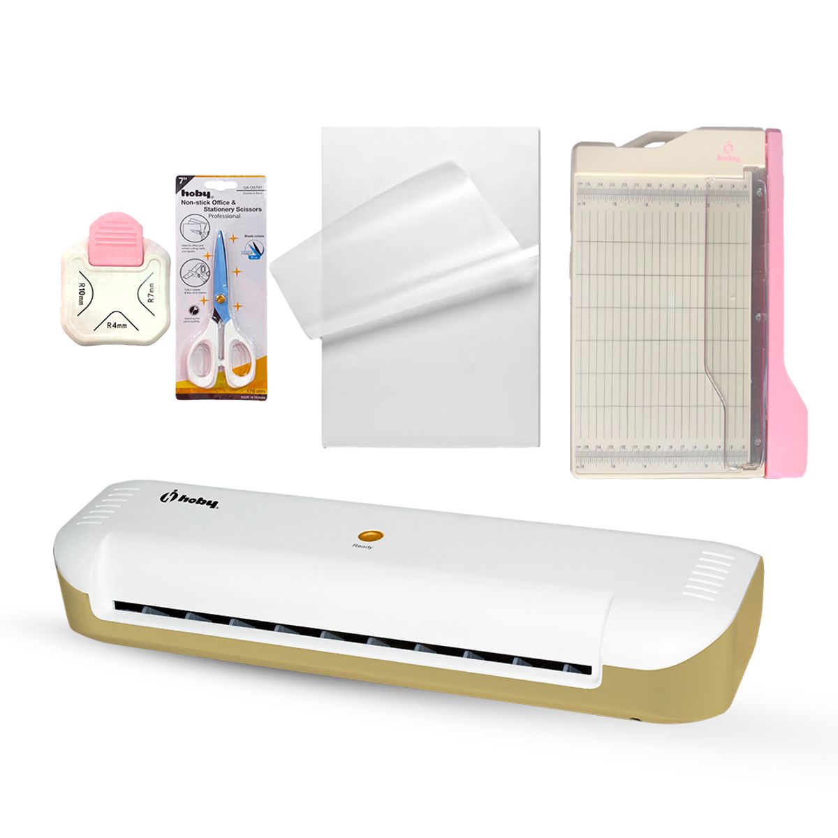 GENERICO - Kit Full Plastificadora Laminadora Hoby Premium A4 Gold