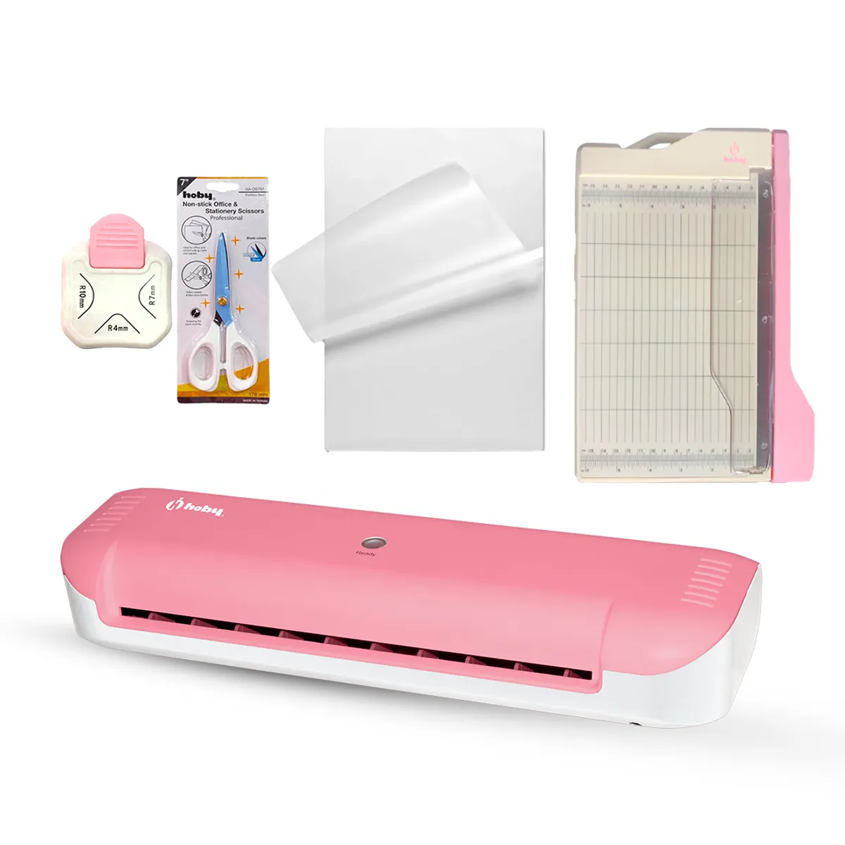 GENERICO - Kit Full Plastificadora Laminadora Hoby Premium A4 Rosada
