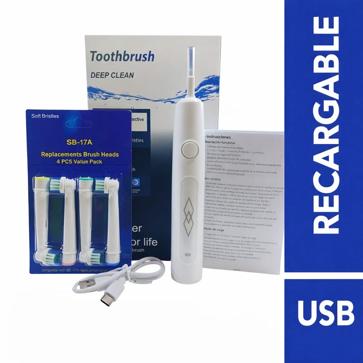 GENERICO - Cepillo De Dientes Eléctrico Incluye 4 Cabezales