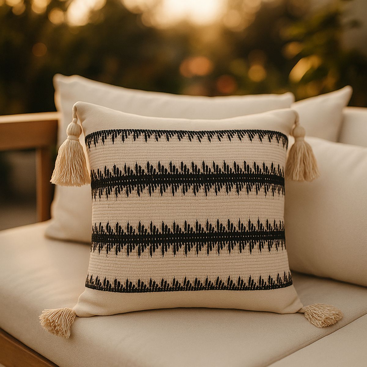 ARMONIA - Funda Boho Beige con Borlas Decorativa Estilo Bohemio 786