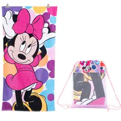 MASHINI - TOALLA DE PLAYA ALGODON CON BOLSO MINNIE MOUSE CIRCLES DISNEY