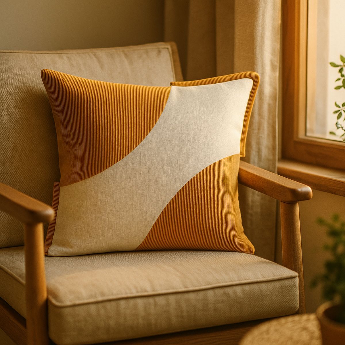 ARMONIA - Funda 45x45cm Felpa Camel Bicolor Estilo Decorativo 686