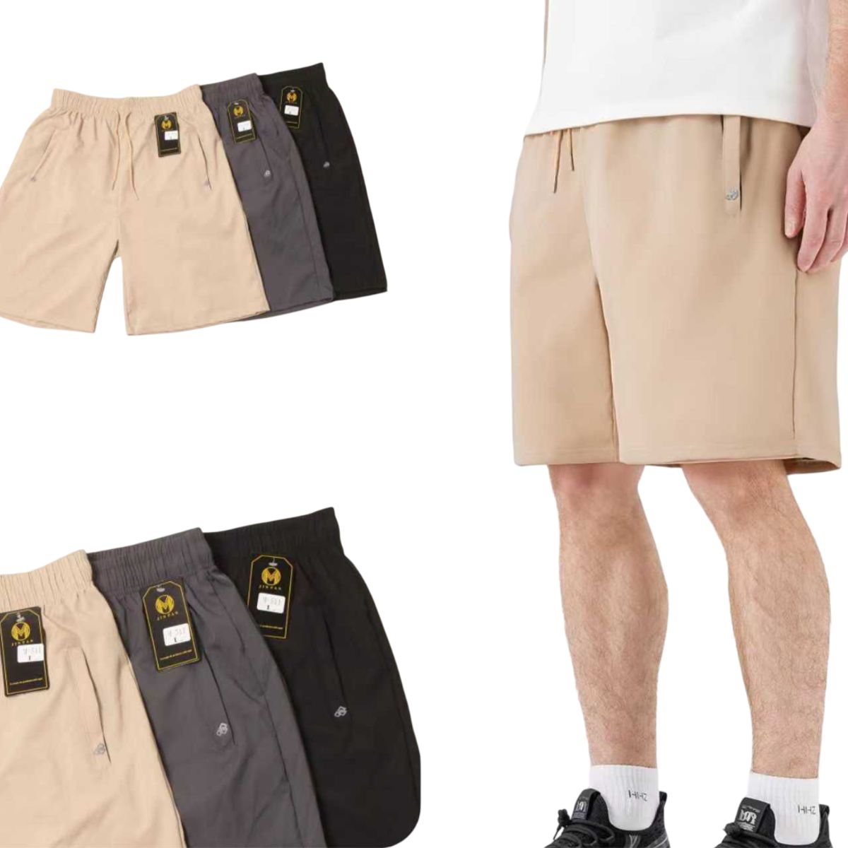 AGW - Pack 3 Shorts Hombre Secado Rápido. (beige-gris-negro)