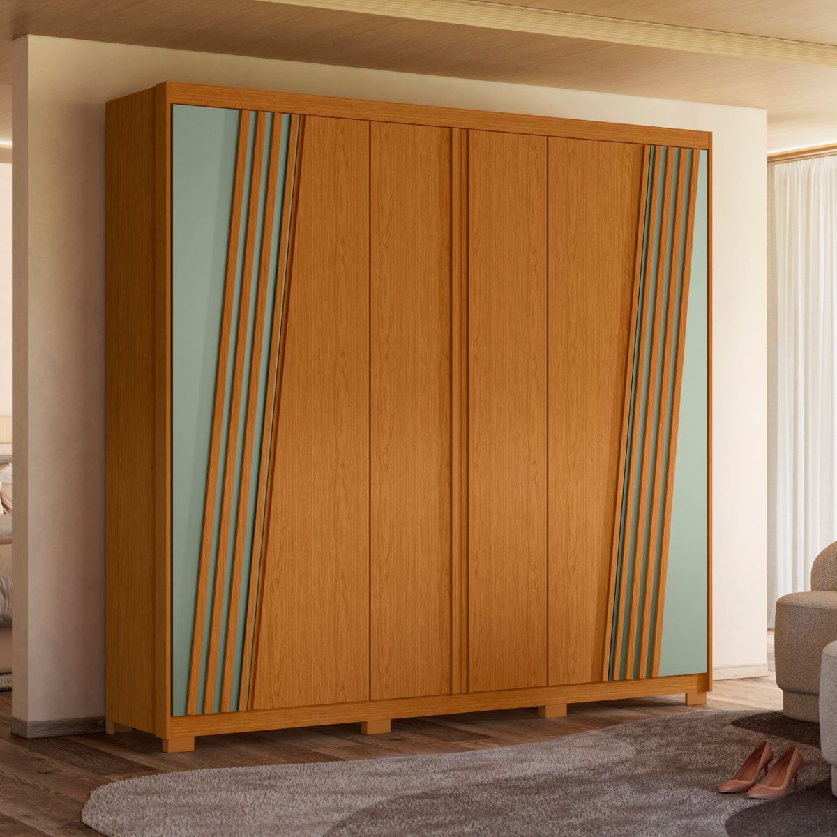TAHUARI - Closet 6 puertas Oro verde cinamomo/salvia