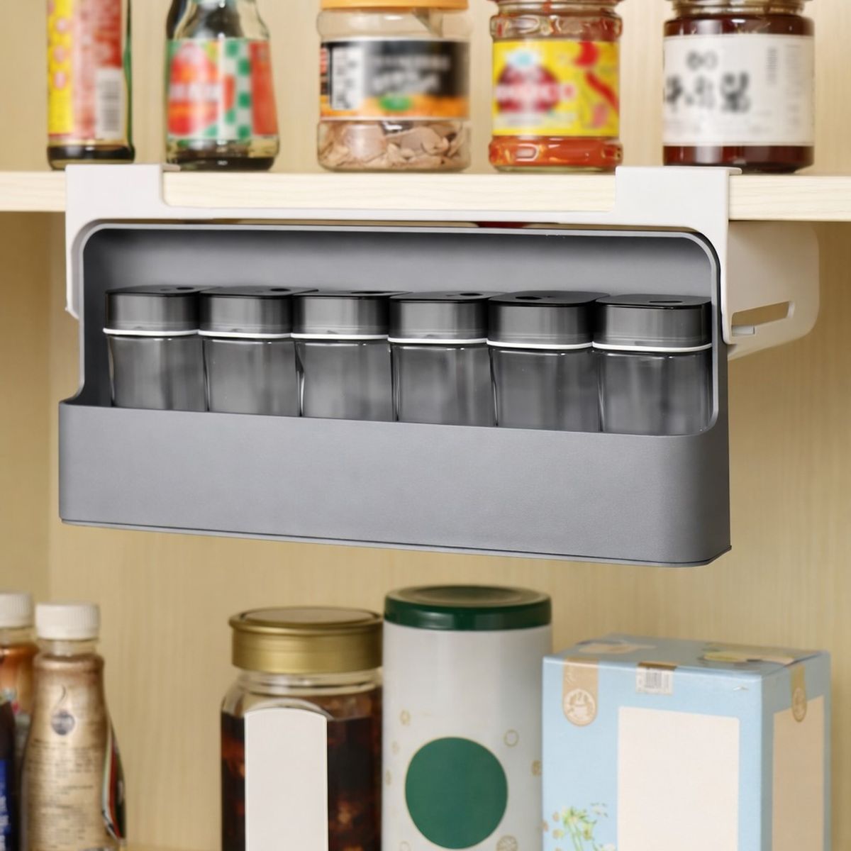 GENERICO - Organizador de Especias Adhesivo Bajo Estante - Máximo Espacio en tu Cocina