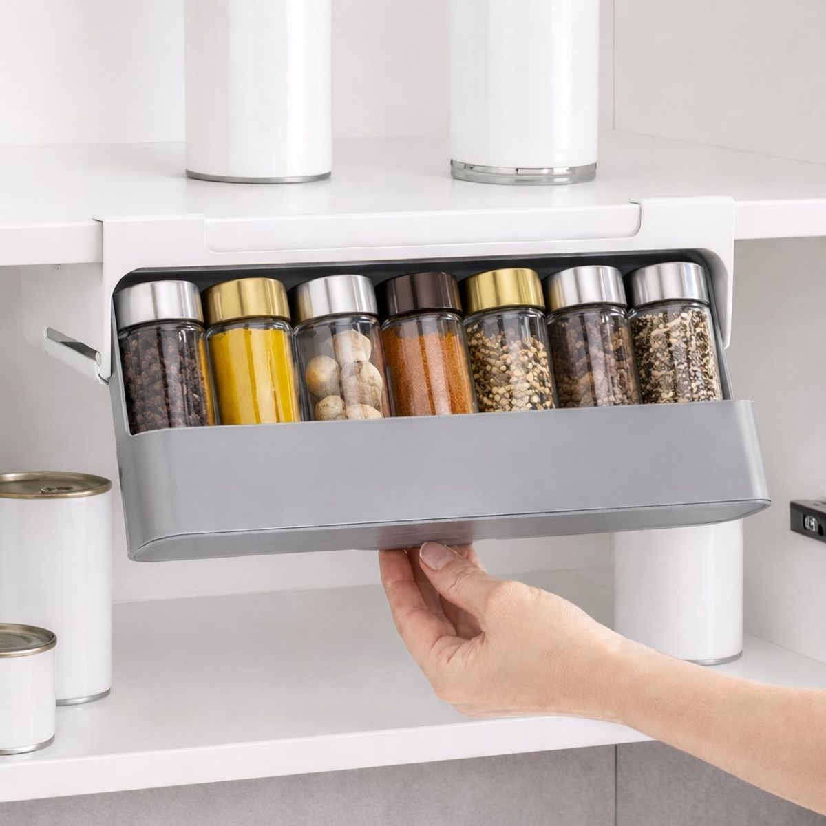 GENERICO - Organizador de Especias Adhesivo Bajo Estante - Máximo Espacio en tu Cocina