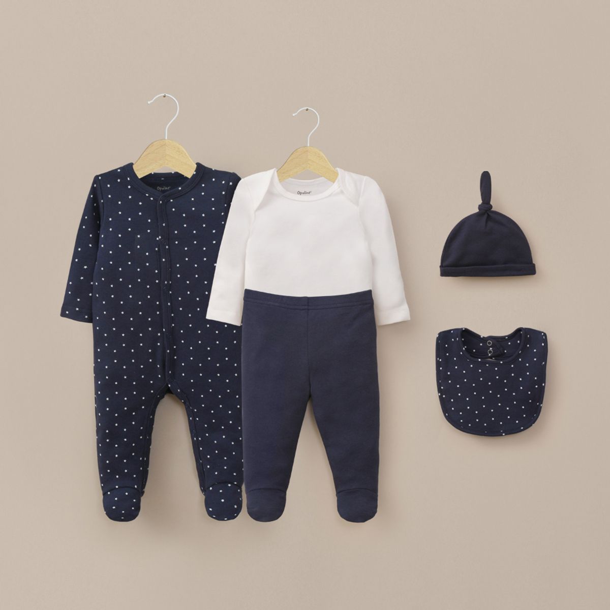 OPALINE - Conjunto 5 piezas azul con estrellas de bebé niño