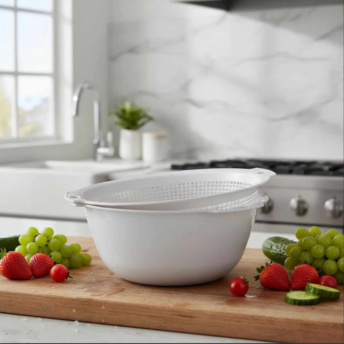 GENERICO - Set Bowl y Colador Escurridor Plástico 23.5 cm