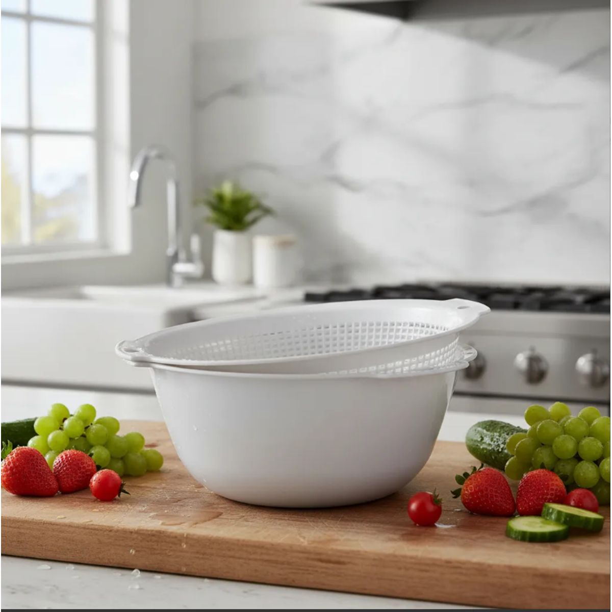 GENERICO - Set Bowl y Colador Escurridor Plástico 23.5 cm