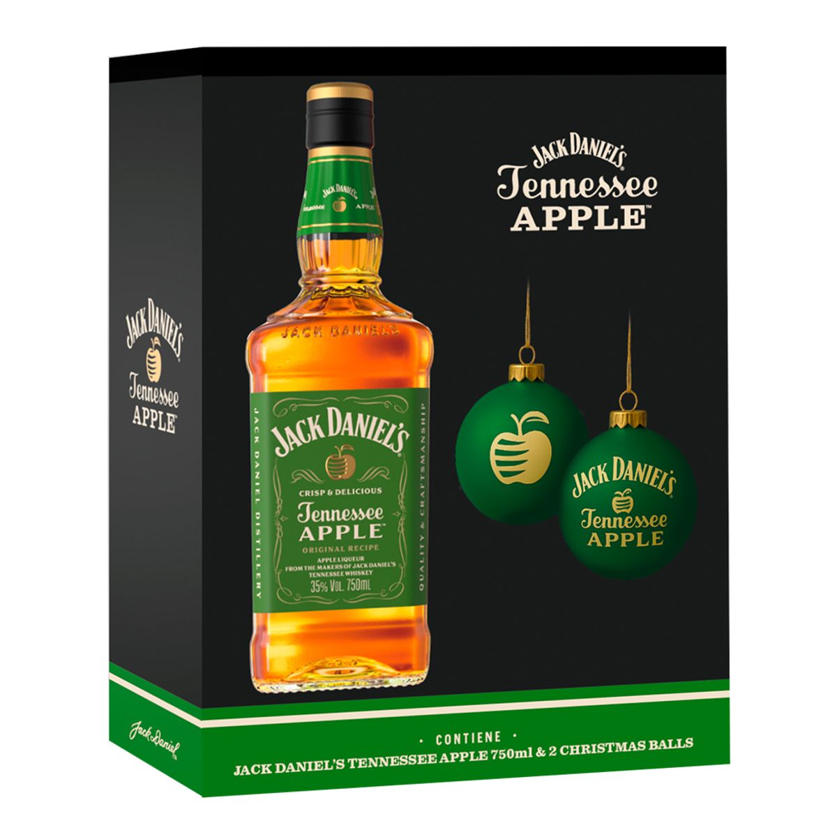 JACK DANIELS - Whiskey Jack Daniels Apple 750cc + 2 Esferas Navideñas